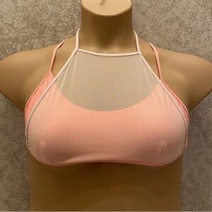 aerie Pale Peach High-Neck Mesh Overlay Halter Bikini Top